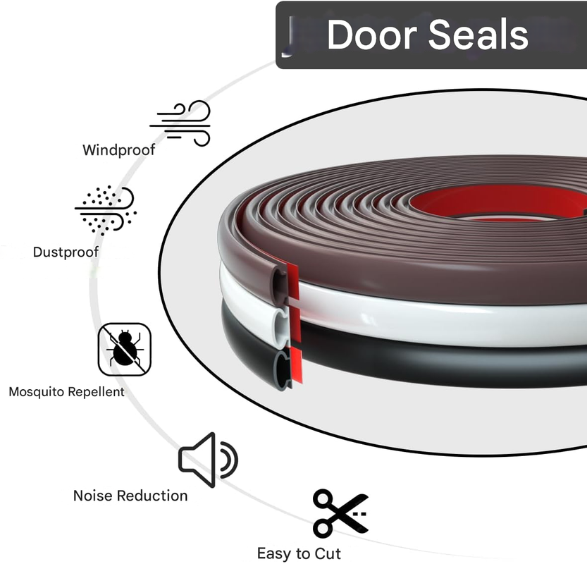 Burlete para puerta, ventana, aislamiento térmico y acústico, burlete autoadhesivo de goma, burlete aislante del frío (6 m, blanco) - 6
