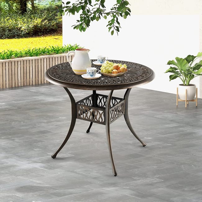 URBNLIVING Tavolino Rotondo Da Esterno 90 Cm - Plastica Resistente, Nero, Per Giardino, Patio, Terrazza
