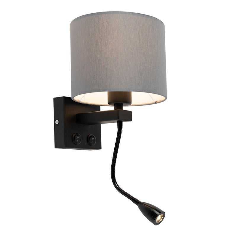 Nowoczesna lampa ścienna czarna z szarym kloszem - Brescia