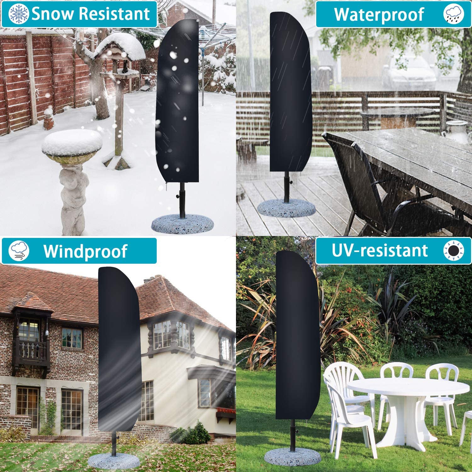 Housse de parasol d'extérieur, imperméable 420D Oxford, avec poteau de support et sac de rangement, protection UV (265 x 40/70/50 cm) - 5