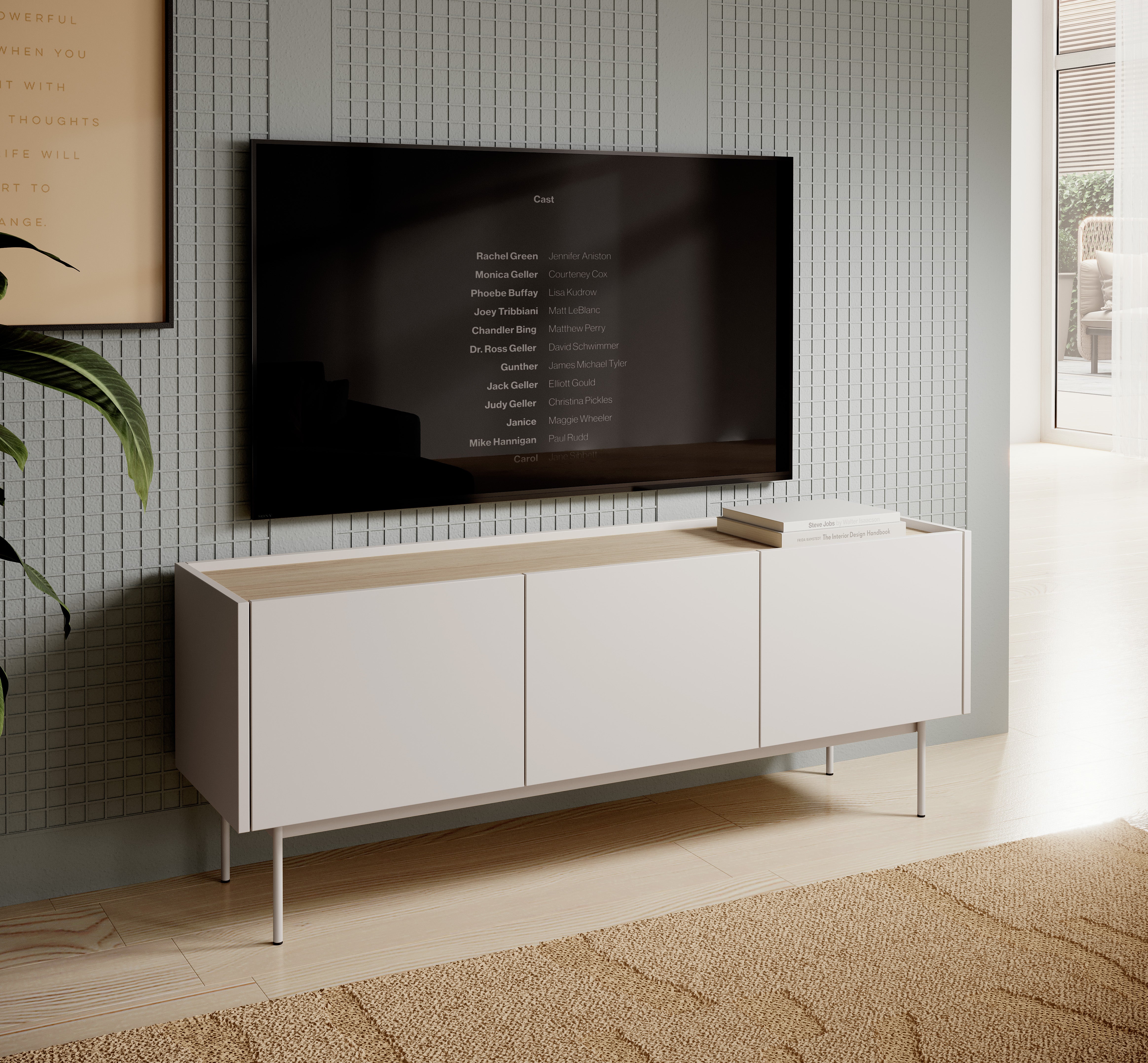 Szafka RTV, Kaszmir, blat: dąb Linea, 144 x 55 x 37 cm - 2