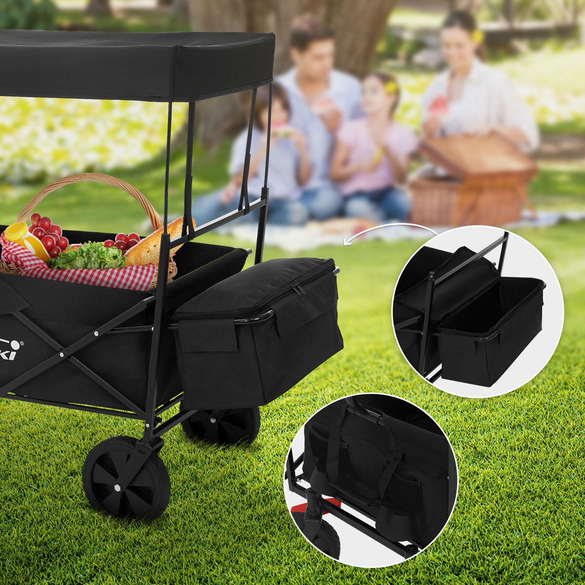 Chariot de transport pliable avec toit noir avec poches pour enfants charge 80kg - 6