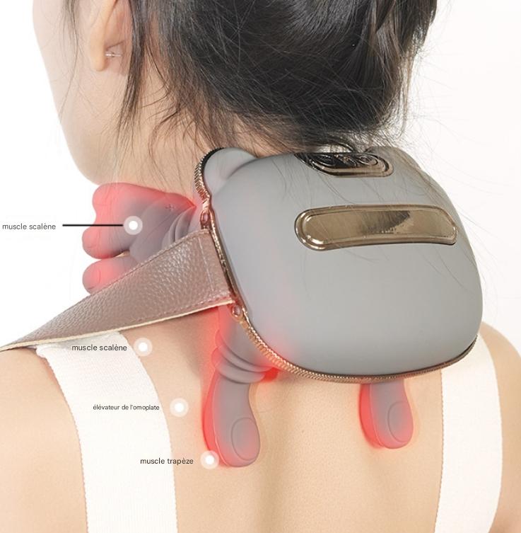 Appareil de massage pour les épaules et la nuque, masseur chauffant bionique, masseur de nuque avec doigts, massage par pétrissage 4D (marron) - 4