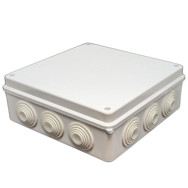 Biała puszka rozdzielcza 200x200x80mm z 12 otworami | Puszka natynkowa - IP65