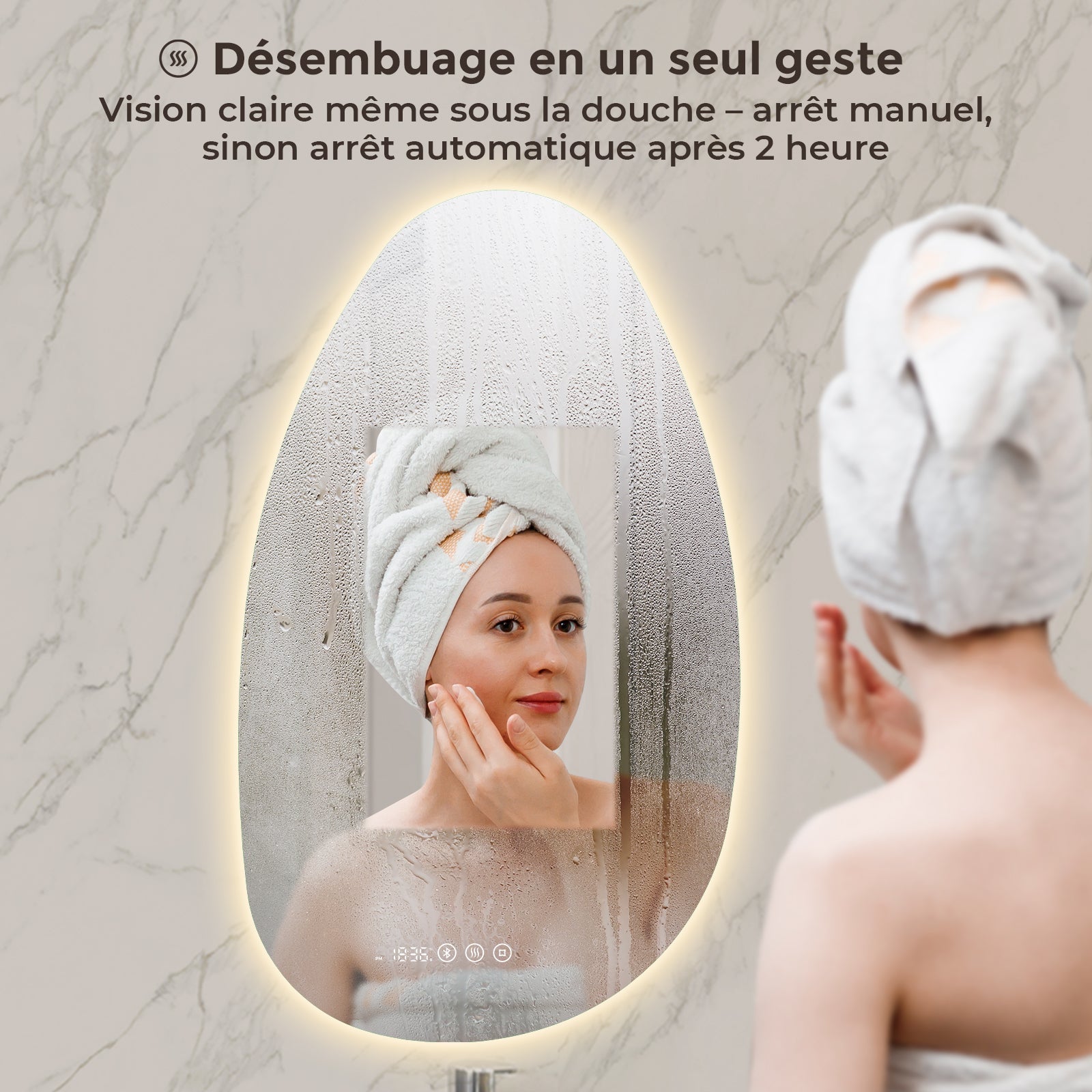 S'AFIELINA Miroir de Salle de Bain avec Éclairage Asymétrique 85 x 50 cm, 3 Couleurs de Lumière Réglables, Antibuée, Bluetooth, Horloge, Température - 5