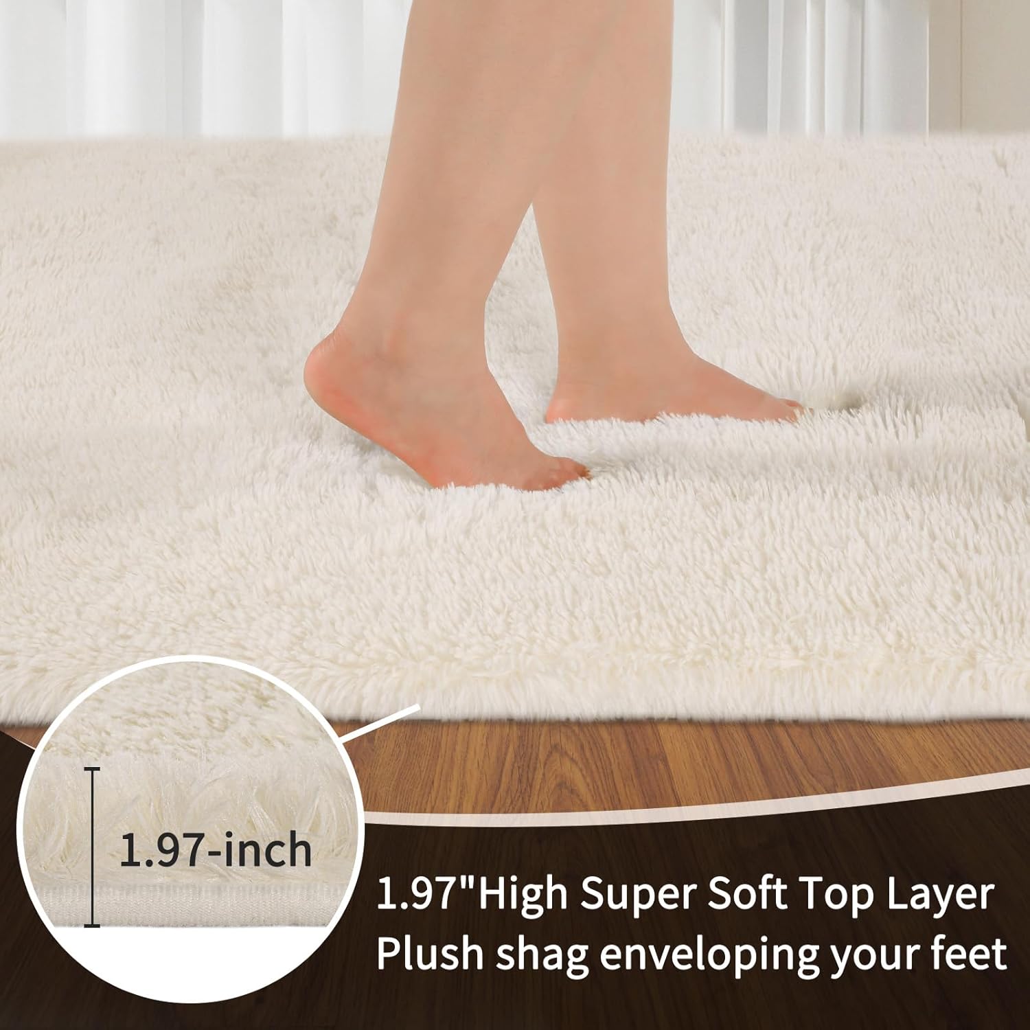 Tapis à poils longs doux et moelleux, adapté aux chambres et aux salons, lavable, antidérapant, style doux et moderne, beige, 180*200 cm. - 2