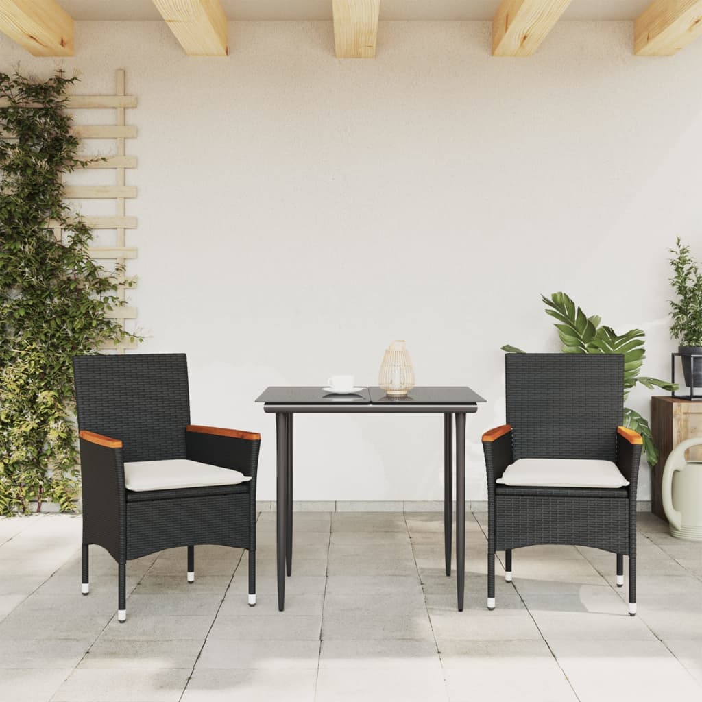 Chaises de jardin avec coussins 2 pcs noir résine tressée - 3