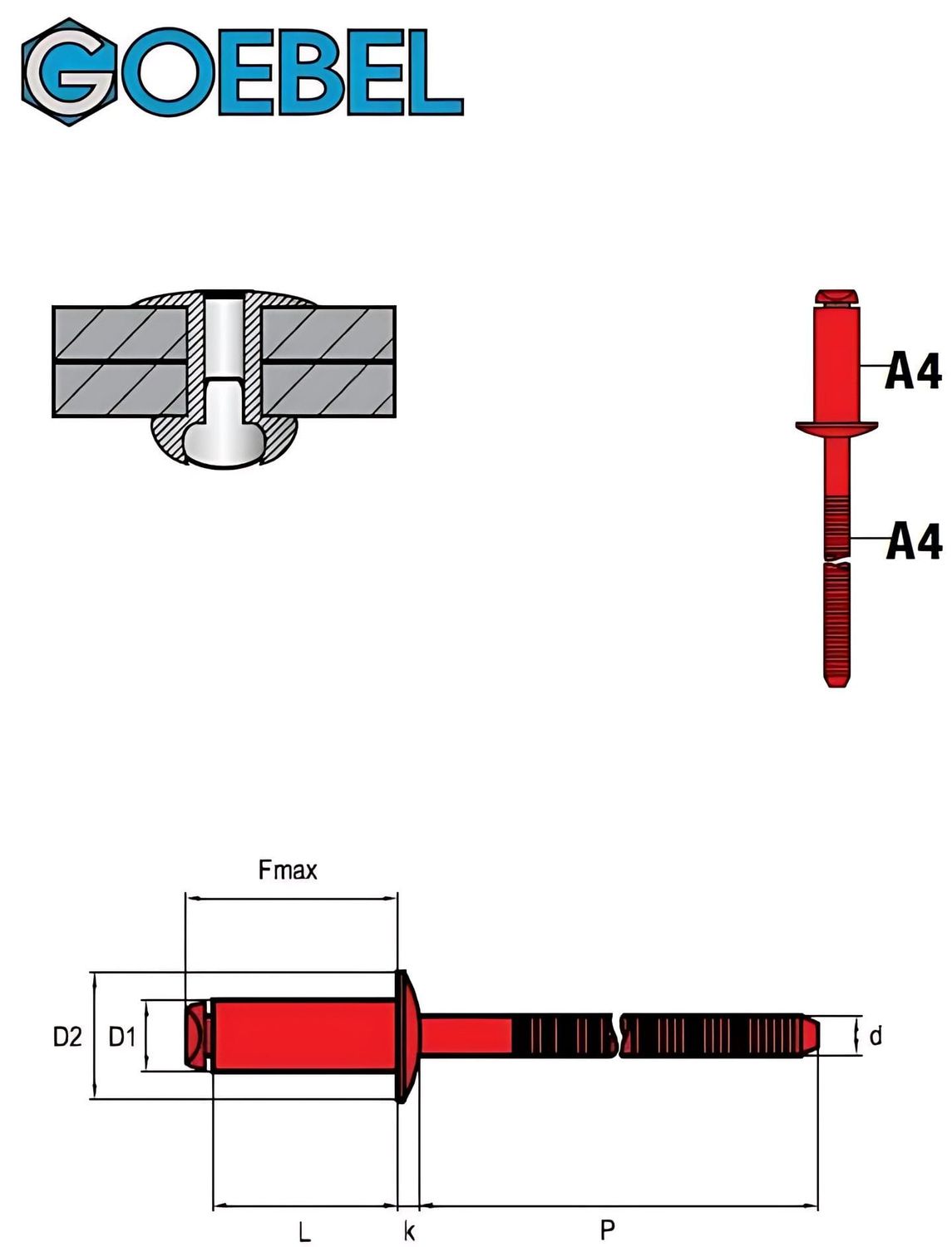 Rivetto afl10 rivit per fissaggio, testa larga, dimensioni 4x8 mm