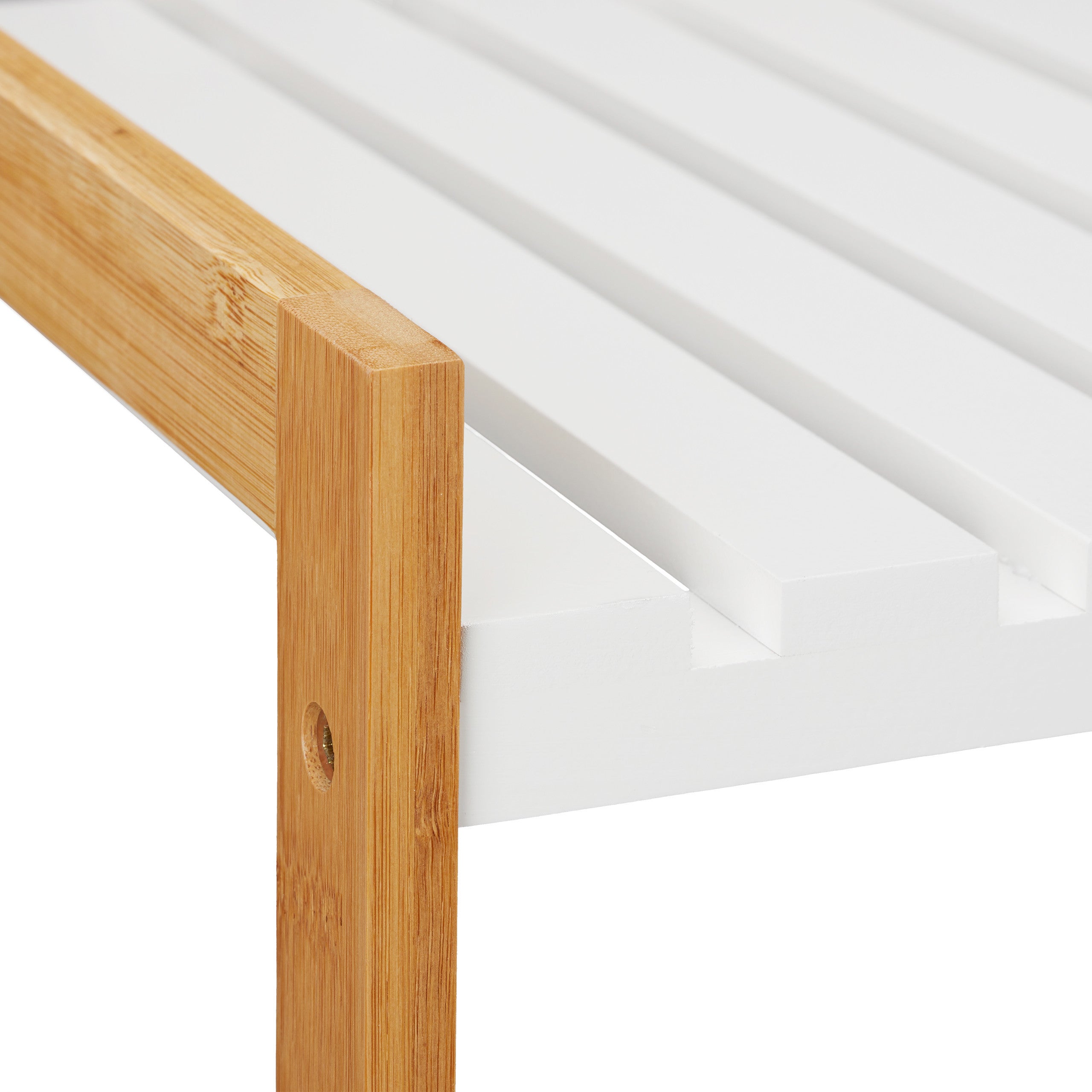 étagère de salle de bain avec panier à linge, autonome, Bambou et MDF, 76x65,5x33 cm, naturel/blanc, Relaxdays - 8