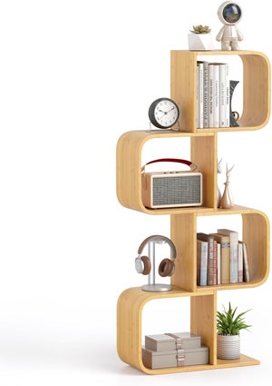 Bibliothèque En Forme De S, 6 Niveaux - Meuble De Rangement Mural, Design Anti-basculement, Blanc, 80x30x119 Cm