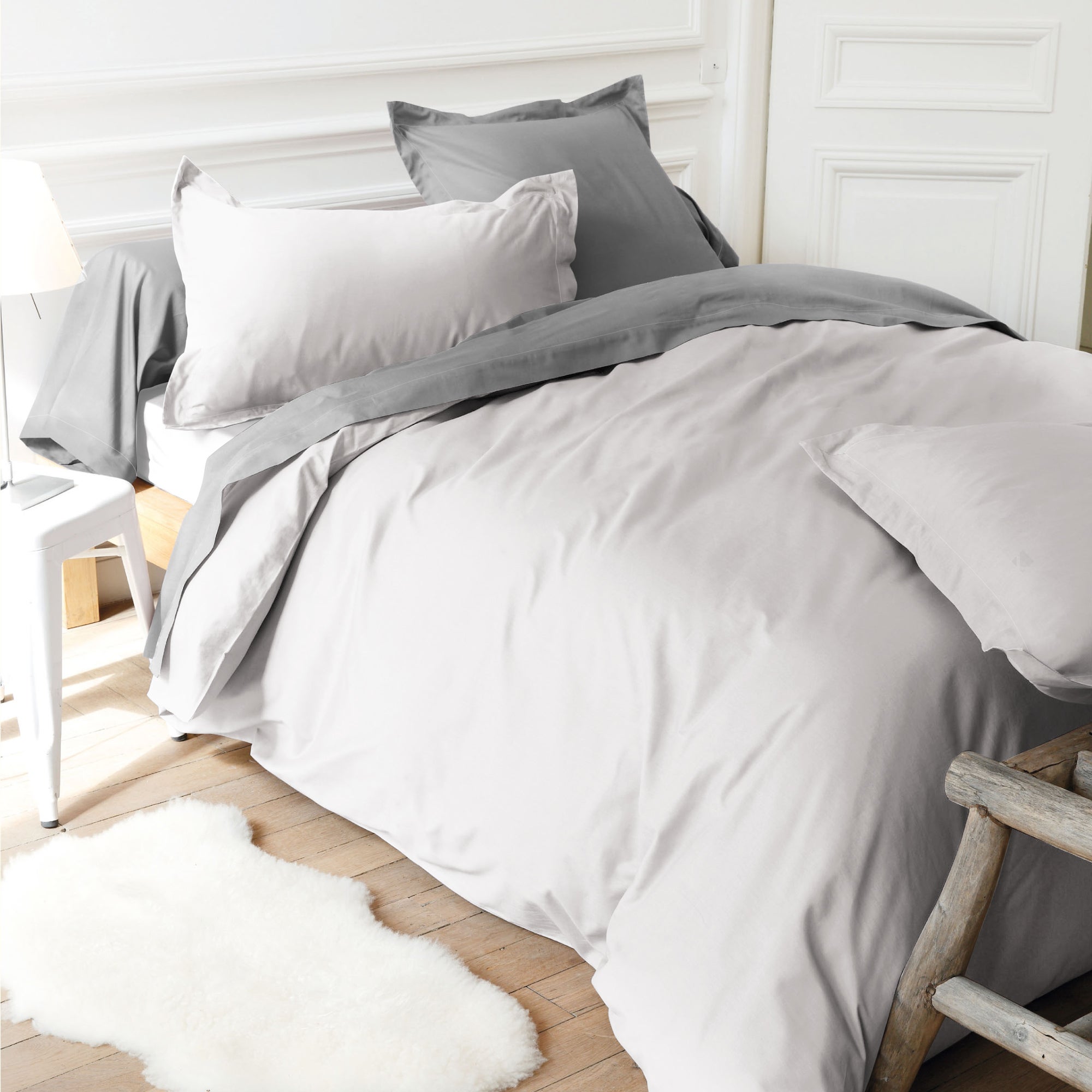 Drap housse uni 180x210 cm bonnet 30 cm coton ALTO Calcium - 2