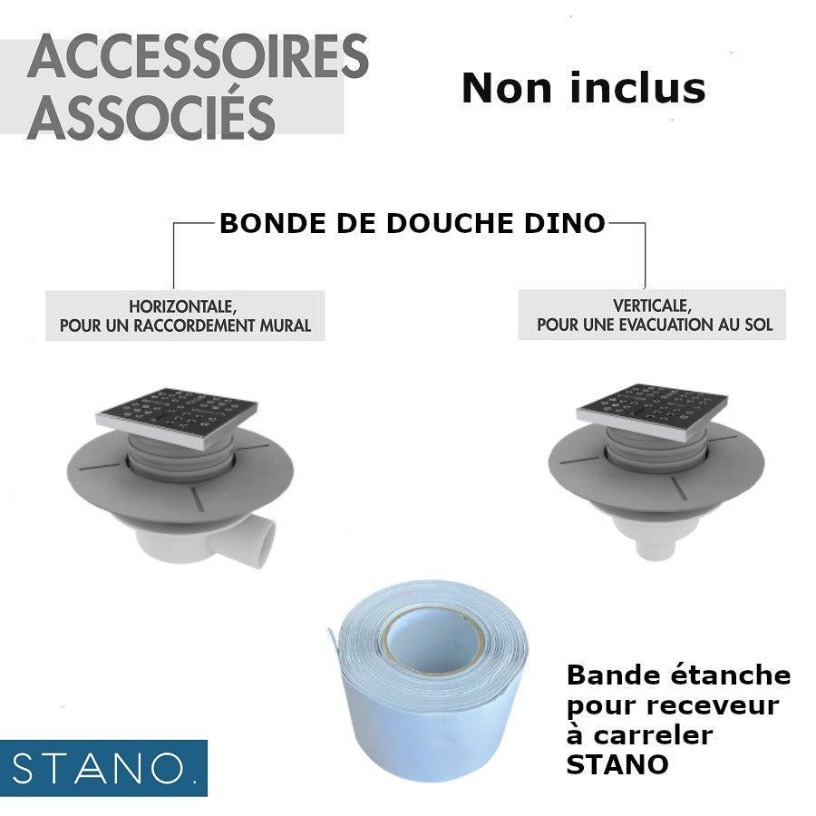 Receveur de douche à carreler 90 x 185 cm avec natte étanche DINO 4 pentes - 3