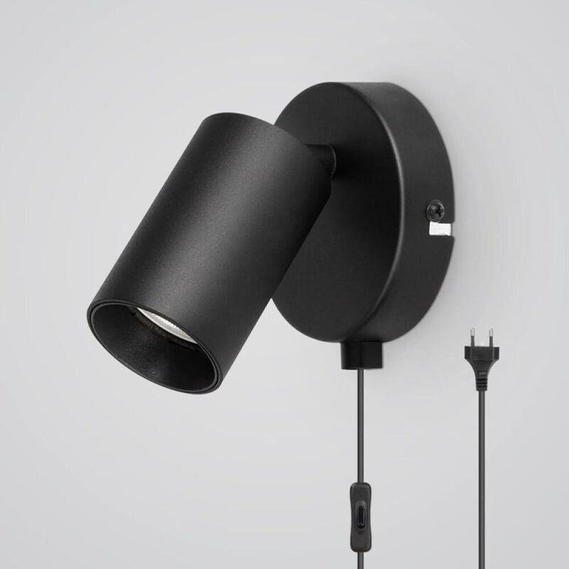 Kinkiet Retro 350° GU10 (żarówka nie jest dołączona), z przełącznikiem i wtyczką, czarny, idealny do salonu, klatki schodowej lub korytarza.