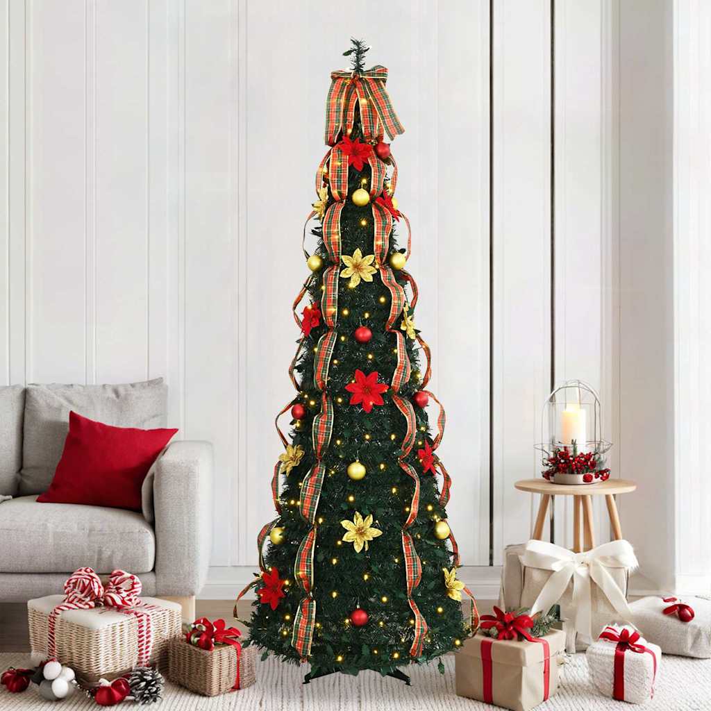 Sztuczna choinka z 200 diodami LED Zielony 210 cm PVC