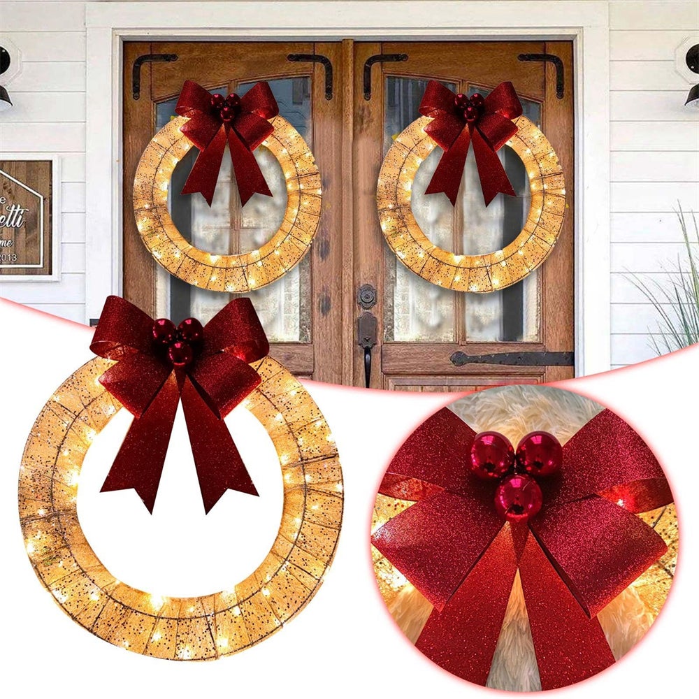 Grande Couronne D'automne Avec Nœud En Lin Motif Buffle, Décoration De Thanksgiving Pour Porte -橘色 Blanc