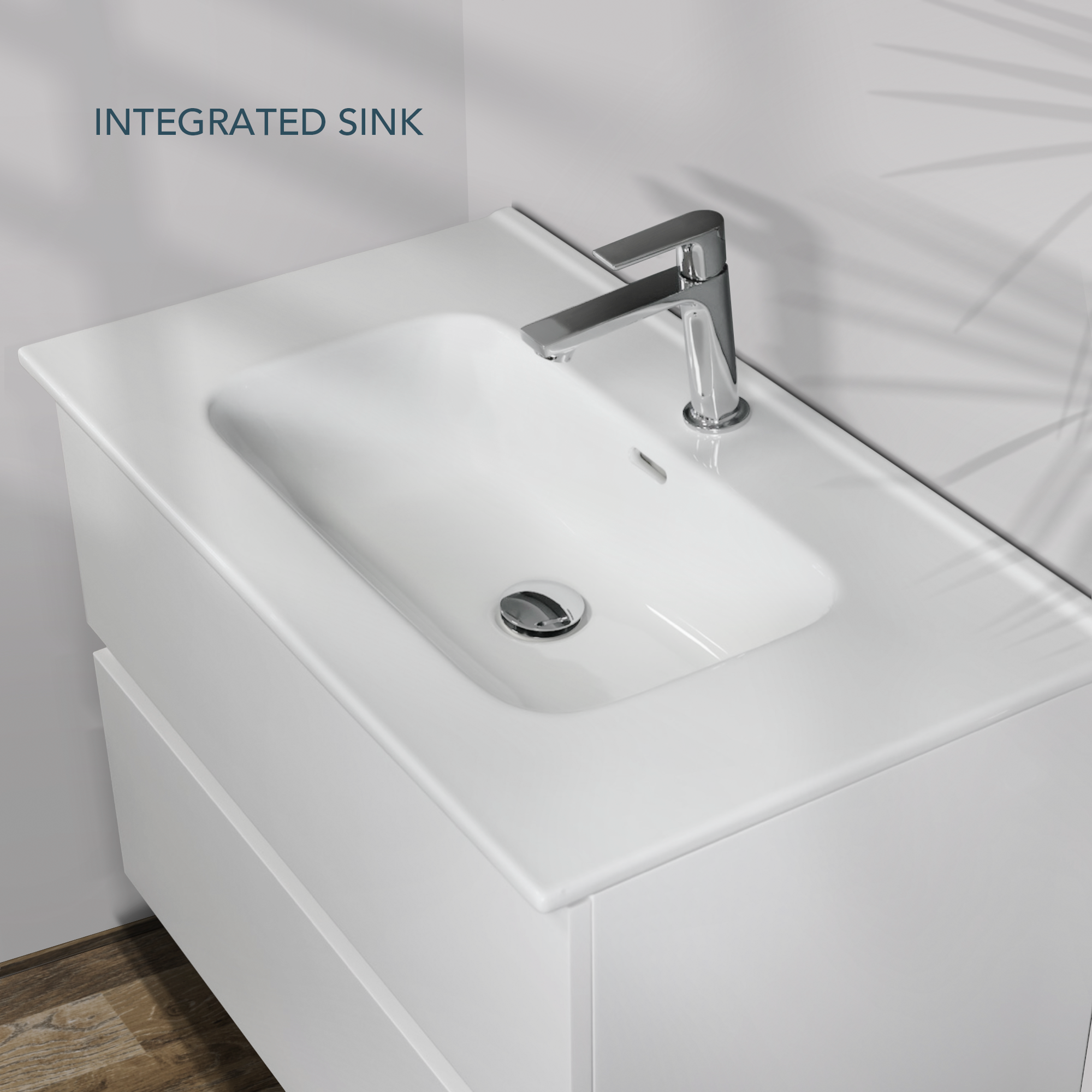Feel Your Bath Meuble de Salle de Bain Lion Blanc 100 cm avec Plan Céramique Blanc Brillant – Élégant, Compact, Installation Facile - 5