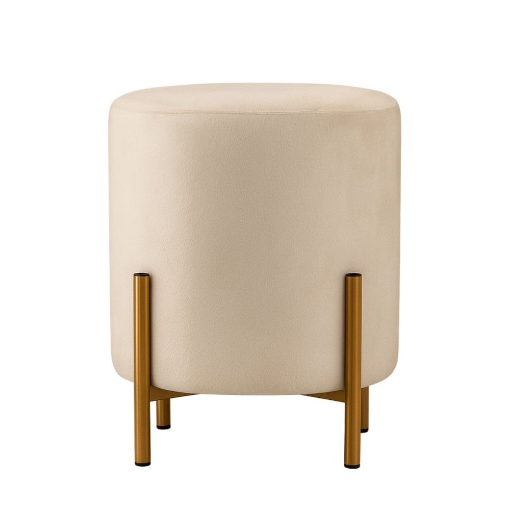 Pouf en velours beige rond pieds métal doré 36x30cm - Ornami - 5
