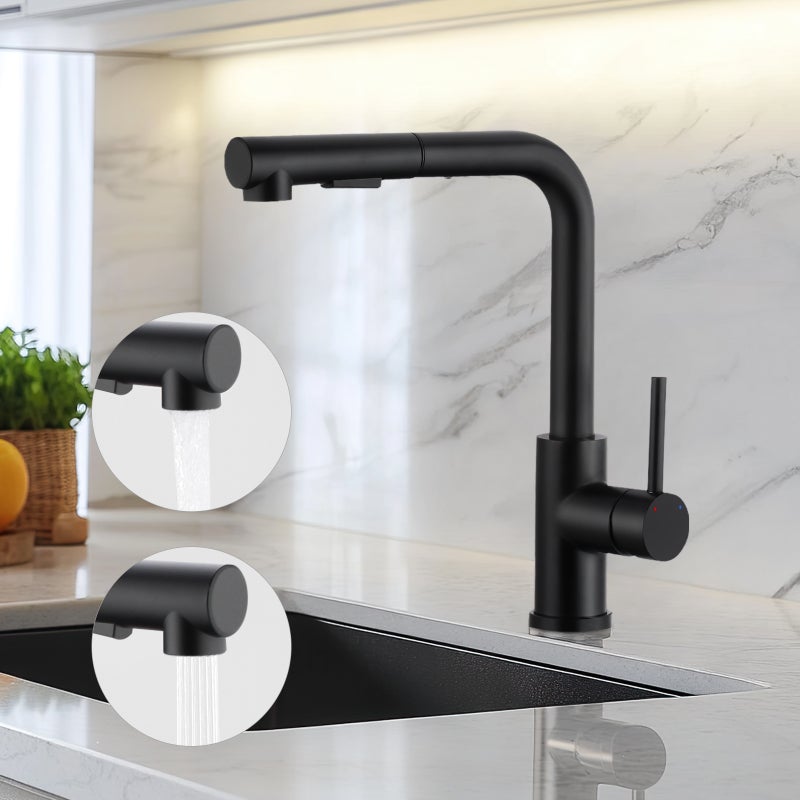 LOVHAUS Bateria Kuchenna z Wyciąganymi Dwoma Rodzajami Strumienia Wody, Czarna Bateria Kuchenna, Bateria Kuchenna ze Stali Nierdzewnej, Obrót o 360°