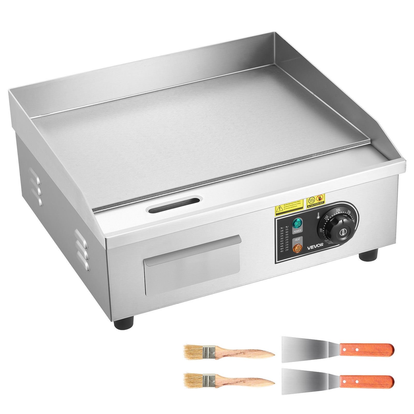 Plancha Électrique VEVOR 2800 W 45x30 cm, Plaque à Snacker avec Température Réglable 50 à 300 °C, Plaque Cuisson Lisse, avec 2 Spatules et 2 Pinceaux - 9