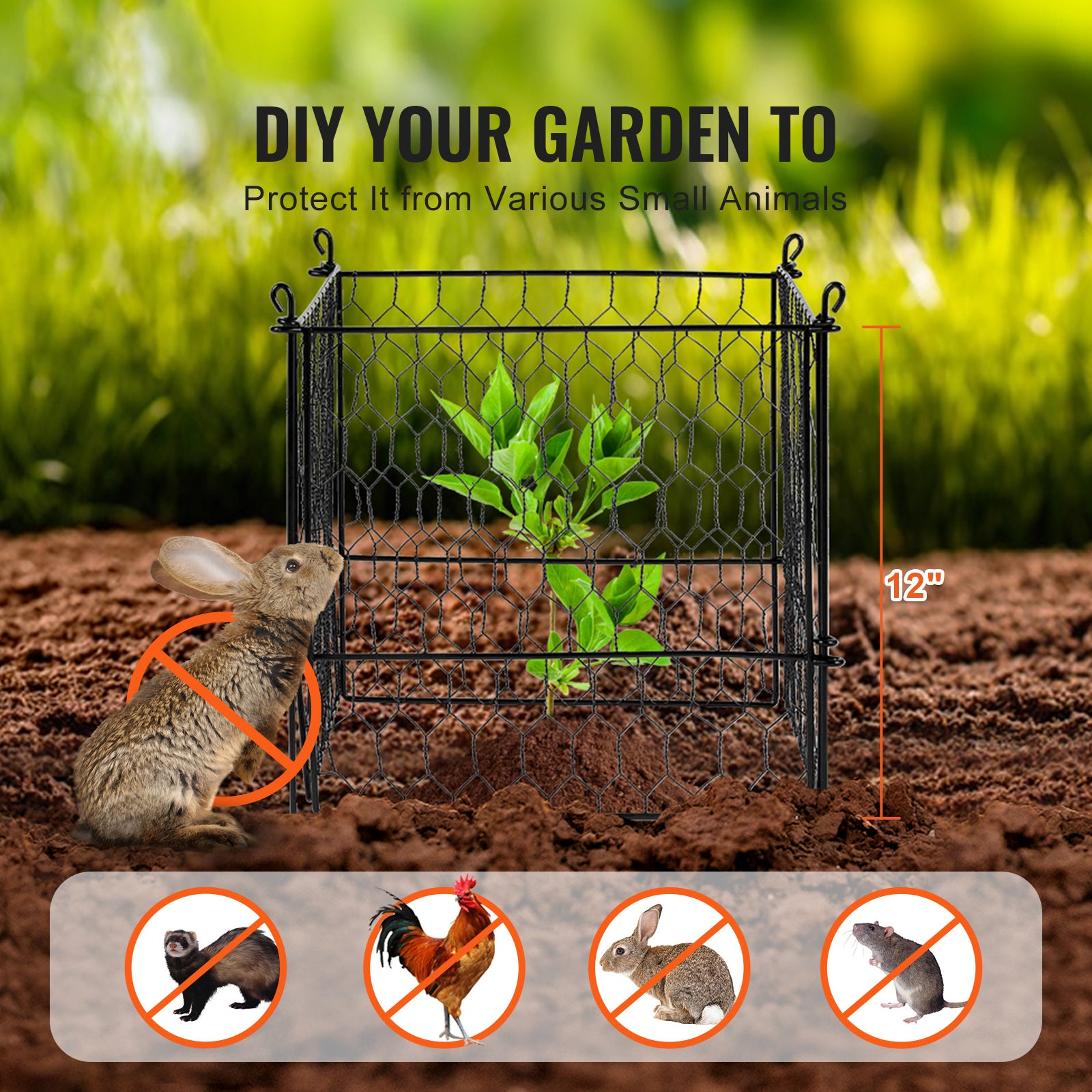 Lot de 4 cages grillagées pour plantes SucceBuy 34 × 34 cm, clôtures extérieures solides, protège fleurs, légumes et plantations - 4