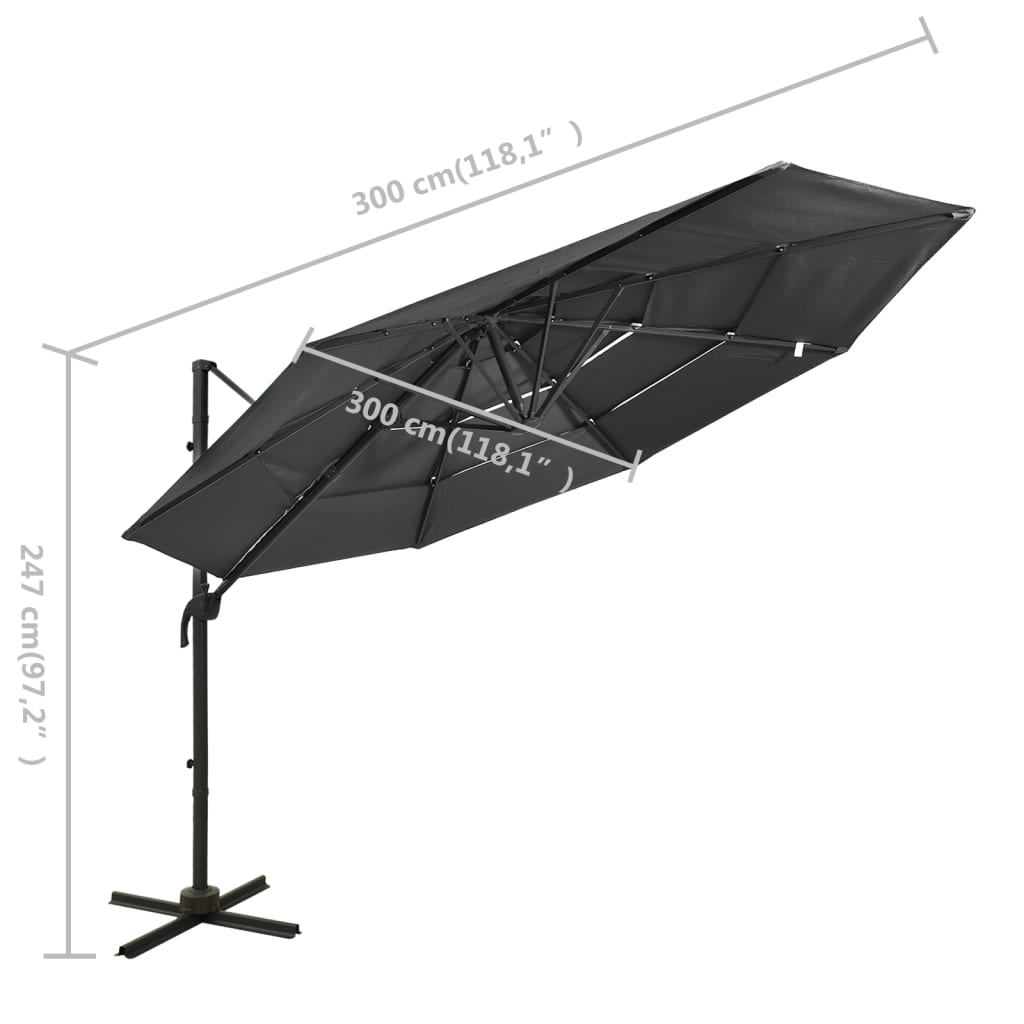 Parasol à 4 niveaux avec mât en aluminium Anthracite 3x3 m - 8