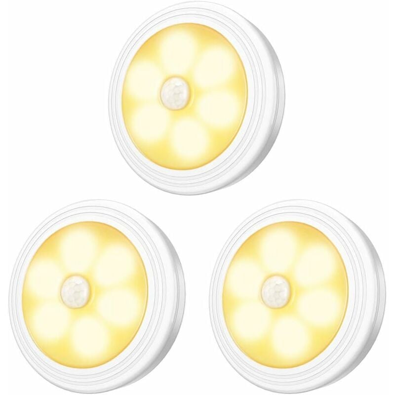 Lampki LED do szafki/garderoby, 3 sztuki, lampka nocna, czujnik ruchu LED z magnetyczną podstawą do witryn szafek kuchennych (