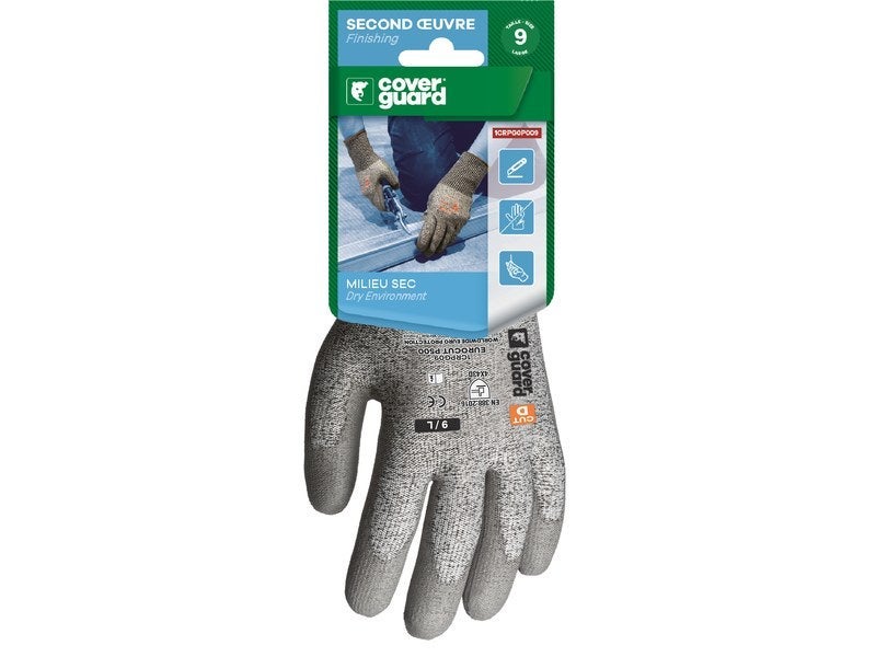 Gants EUROCUT P500 HPPE cut D paume enduite PU gris +cav - Coverguard - Taille XL-10 - 3