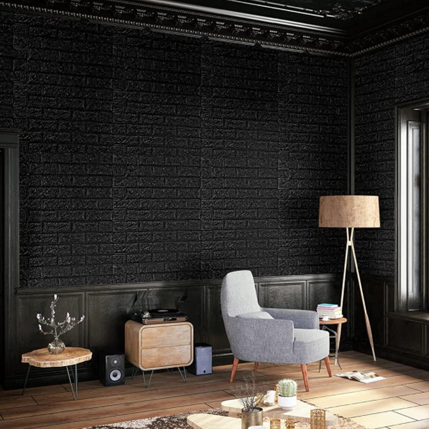 10 piezas de paneles de pared autoadhesivos 3D de 35x38 cm, papel pintado de pared DIY, adecuado para cocina, dormitorio, sala de estar, negro - 3