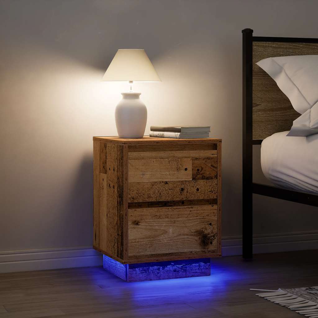 Table De Chevet LED Avec Charge USB - Capteur Infrarouge - Bois Et Cuir Blanc - Neuve