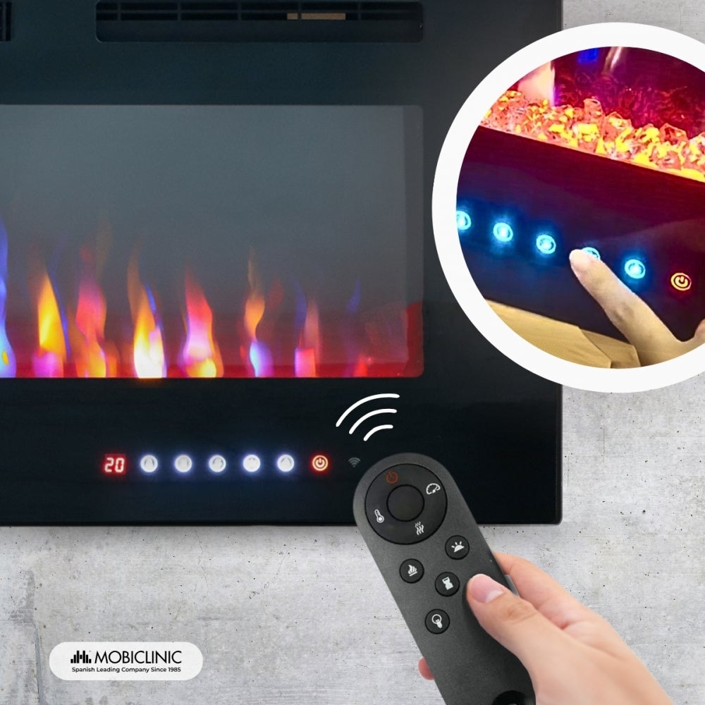 Chimenea eléctrica de pared Mobiclinic Estufa 106.5x12x43 cm Potencia 1800W Llama 3D Protección sobrecalentamiento Temporizador Control Wifi Fury - 4