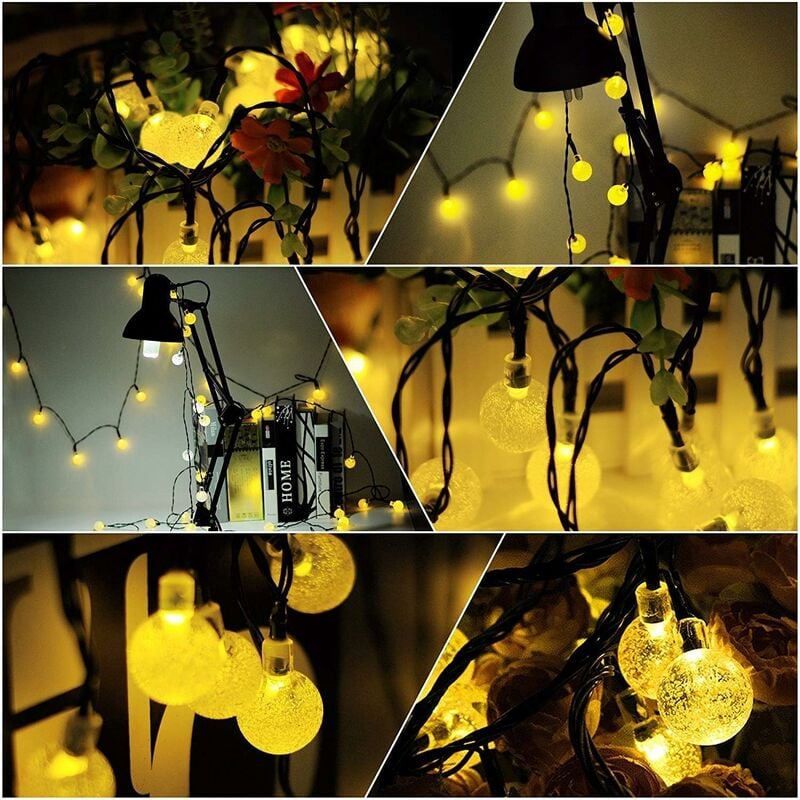 Guirlande solaire Jardin,6.5 m 30 boules de cristal étanche Guirlande lumineuse LED, 8 modes d'extérieur Starry lumières Guirlande lumineuse solaire - 3