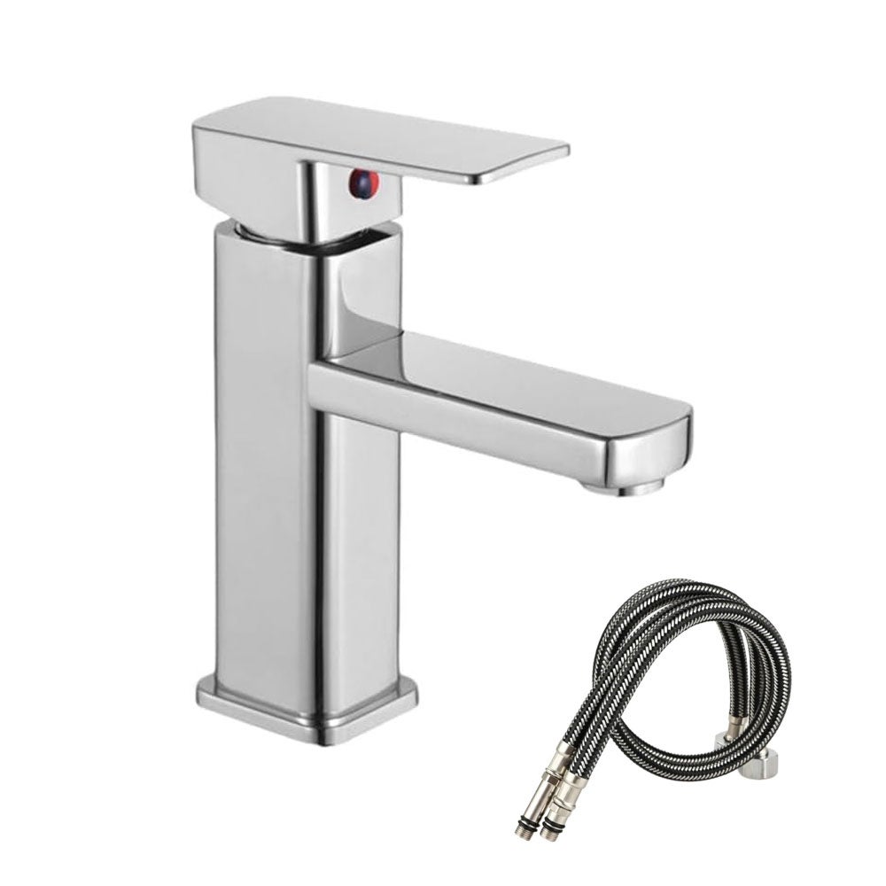 Srebrna bateria łazienkowa, bateria ze stali nierdzewnej, ciepła i zimna woda, bateria umywalkowa łazienkowa z dwoma rurami o długości 60 cm