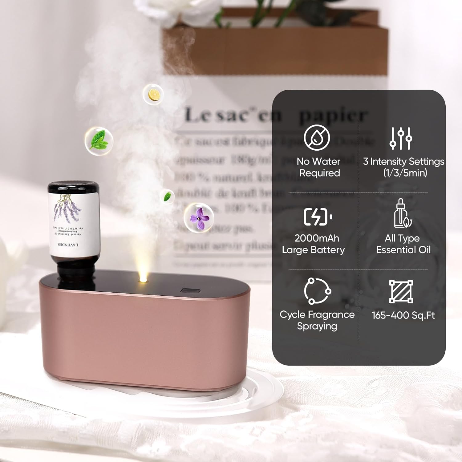 Diffusore di Oli Essenziali Portatile Senz'Acqua per Casa, Macchina per Fragranz