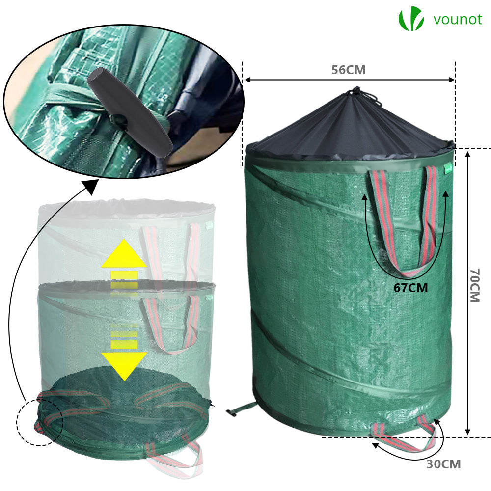 VOUNOT® 3 x 170L Borsa da Giardino per Foglie, Sacchi da Giardinaggio Pop Up, Sacco per Rifiuti da Giardino con Maniglie - 3