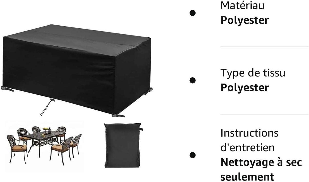 Housse de protection d'extérieur,Housse Table de Jardin 210D Polyester,Anti-UV 242x162x100cm,noir - 7