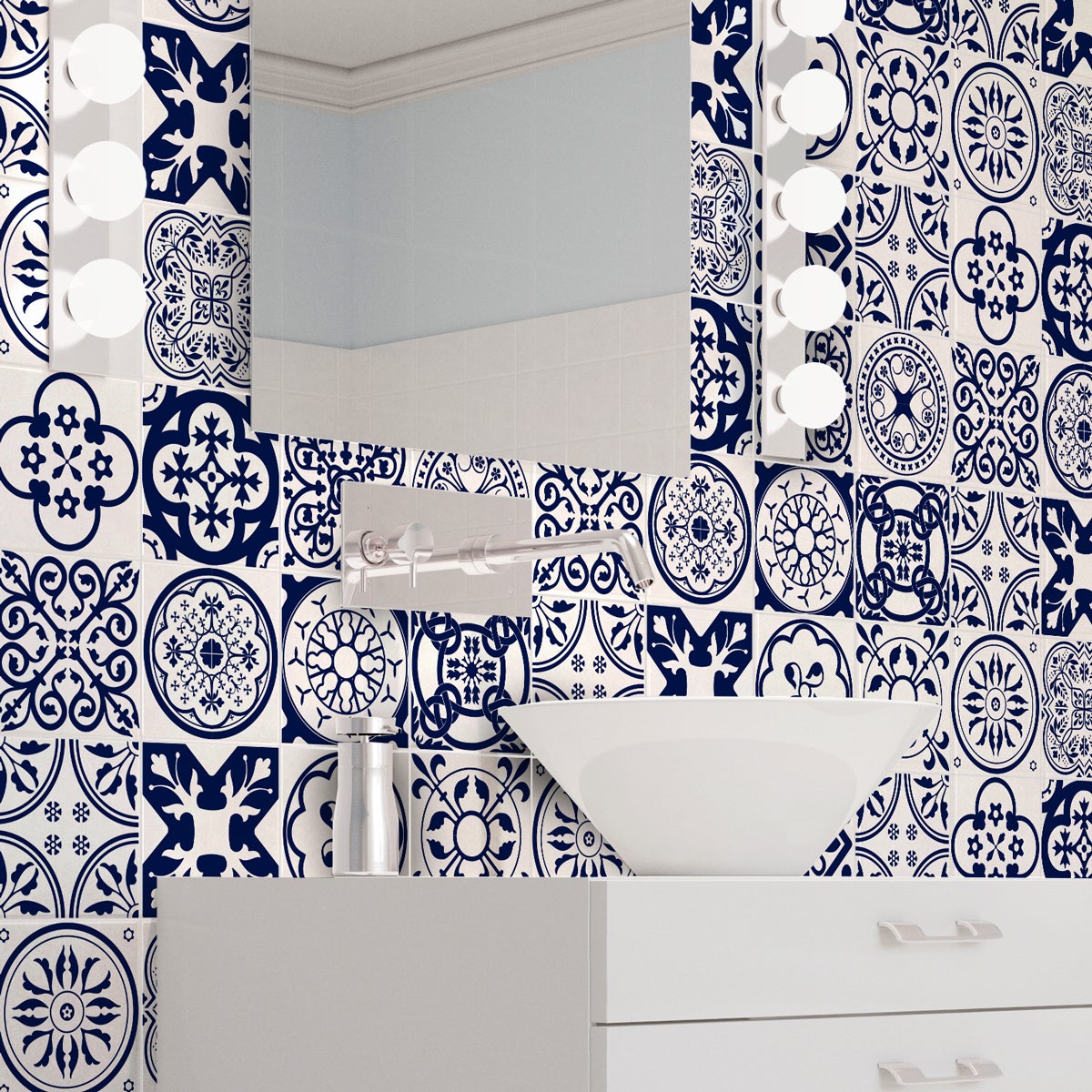 16 adesivo piastrelle azulejos ornamenti floreali blu - Sticker adesivo - adesivi murali - 16stickers20x20cm - 3