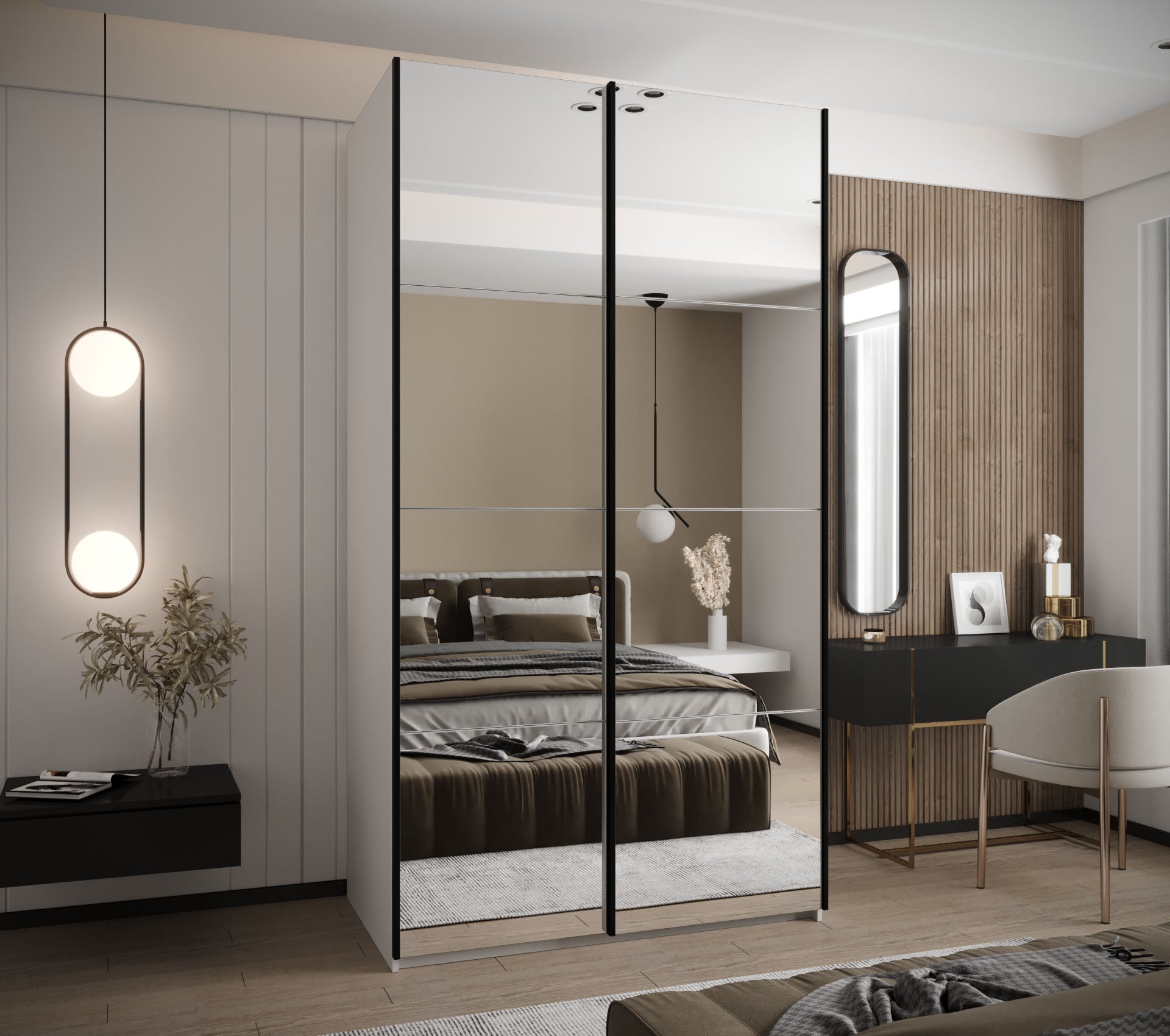 Szafa przesuwna wysoka Lux 2 130 x 64 x 245,5 cm biały + biały + u. czarny - Abiks Meble - 2