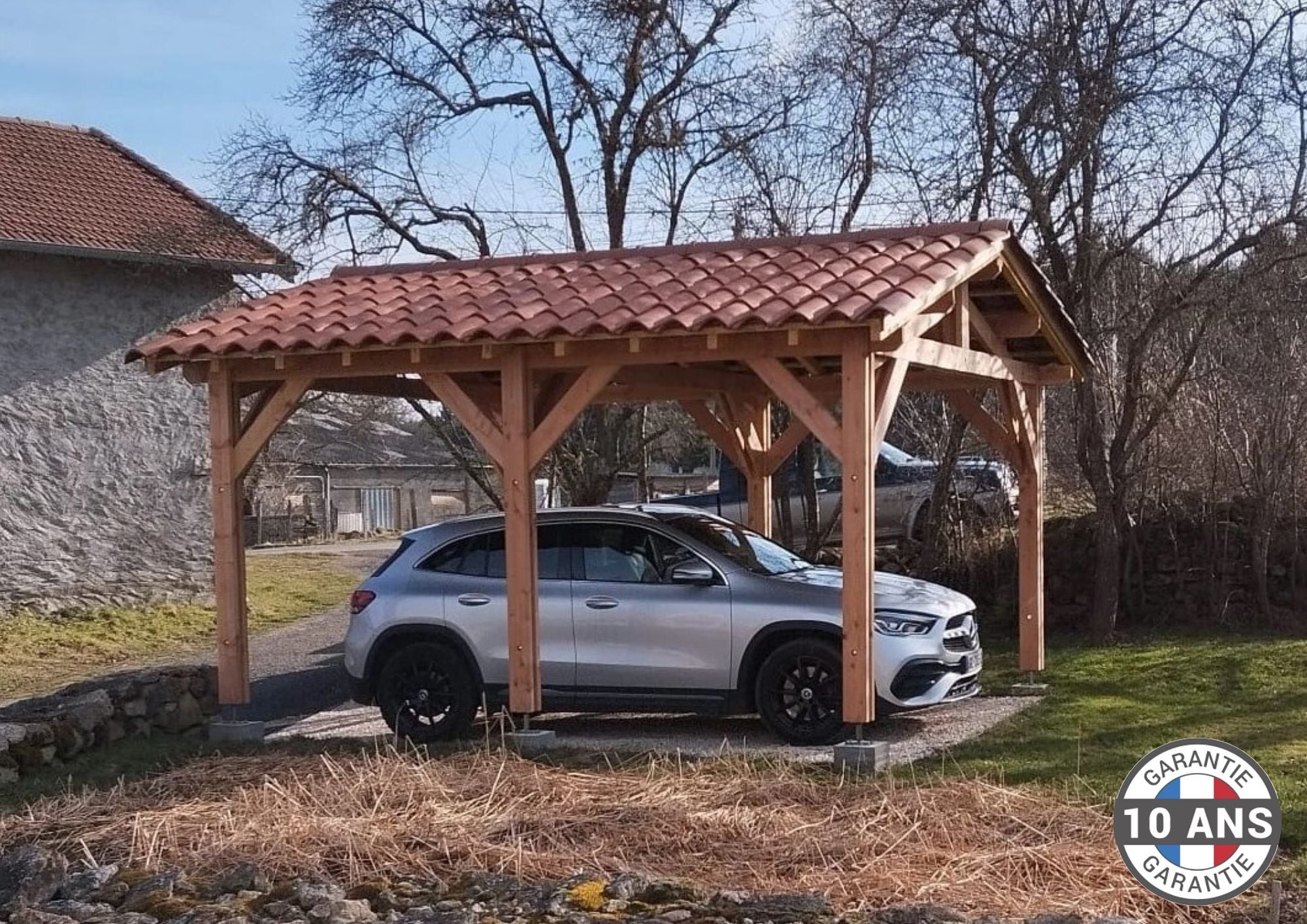 Carport bois Douglas 20 m² – 2 pentes – 6 poteaux – Abri voiture extérieur Garantie 10 ans - 4