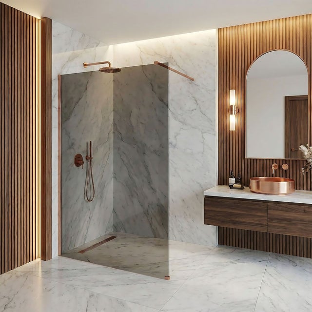 Ścianka Prysznicowa / Kabina Prysznicowa Walk-In Rea Flexi Miedź Szczotkowana , 110 , Szkło Hartowane 8 mm (Szare)