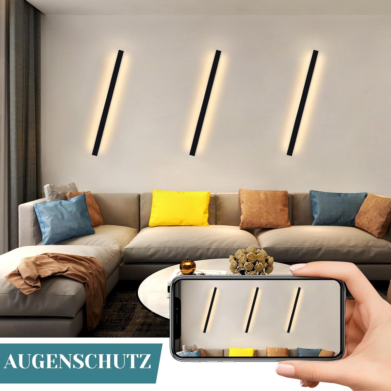 NETTLIFE Kinkiet LED Nowoczesny 80cm 27W Czarny, Lampa Ścienna Design Góra-Dół Ciepła Biel 3000K do Salonu Sypialni Przedpokoju Schodów - 3
