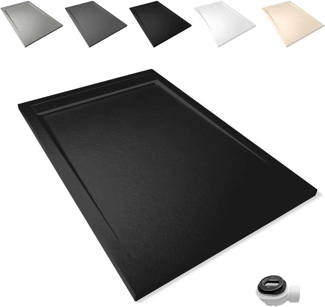 Plato de ducha antideslizante 80x160cm – resina resistente a agentes químicos – incluye rejilla desagüe y válvula sifón