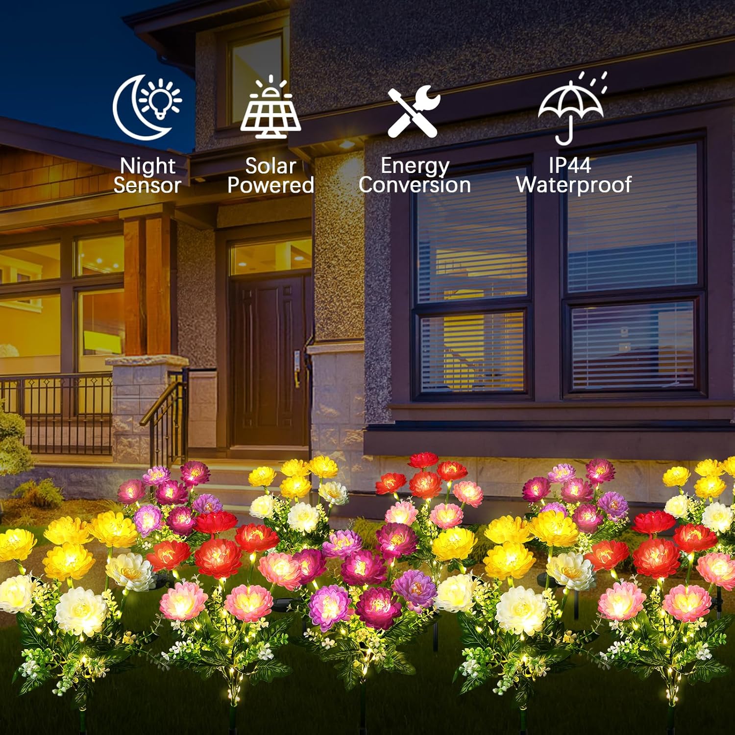 Lampes solaires d'extérieur - Lot de 2 lampes solaires de jardin perce-neige, lampes solaires de jardin étanches, avec 7 petites perce-neige - 6