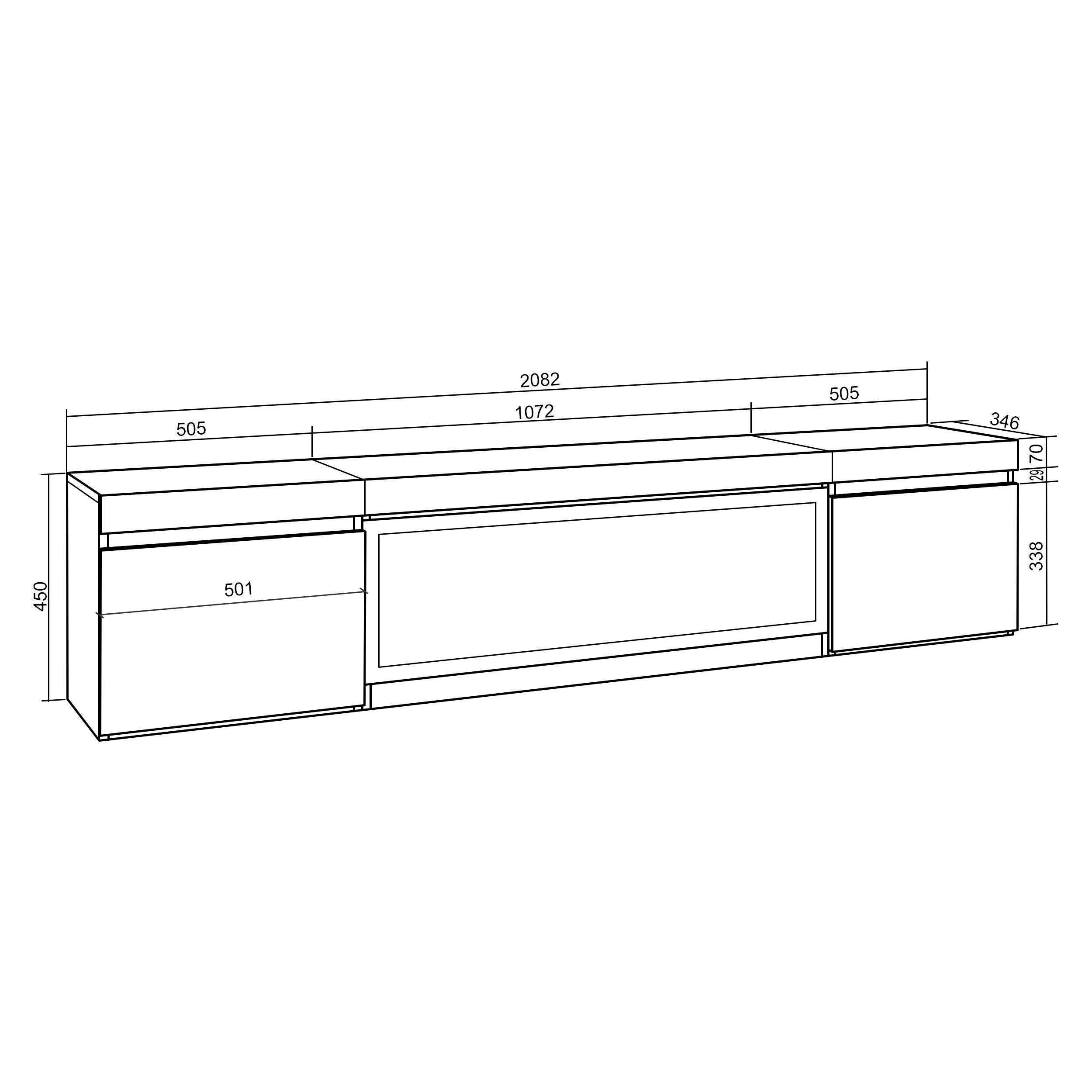 Meuble TV, Banc Télé, 208x35x45cm, Pour les TV jusqu'à 80