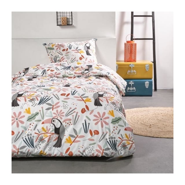 Parure de lit TODAY - housse de couette 140x200 + 2 taies d'oreiller 63x63 - 1 personne - HAPPY 4.1 - Blanc