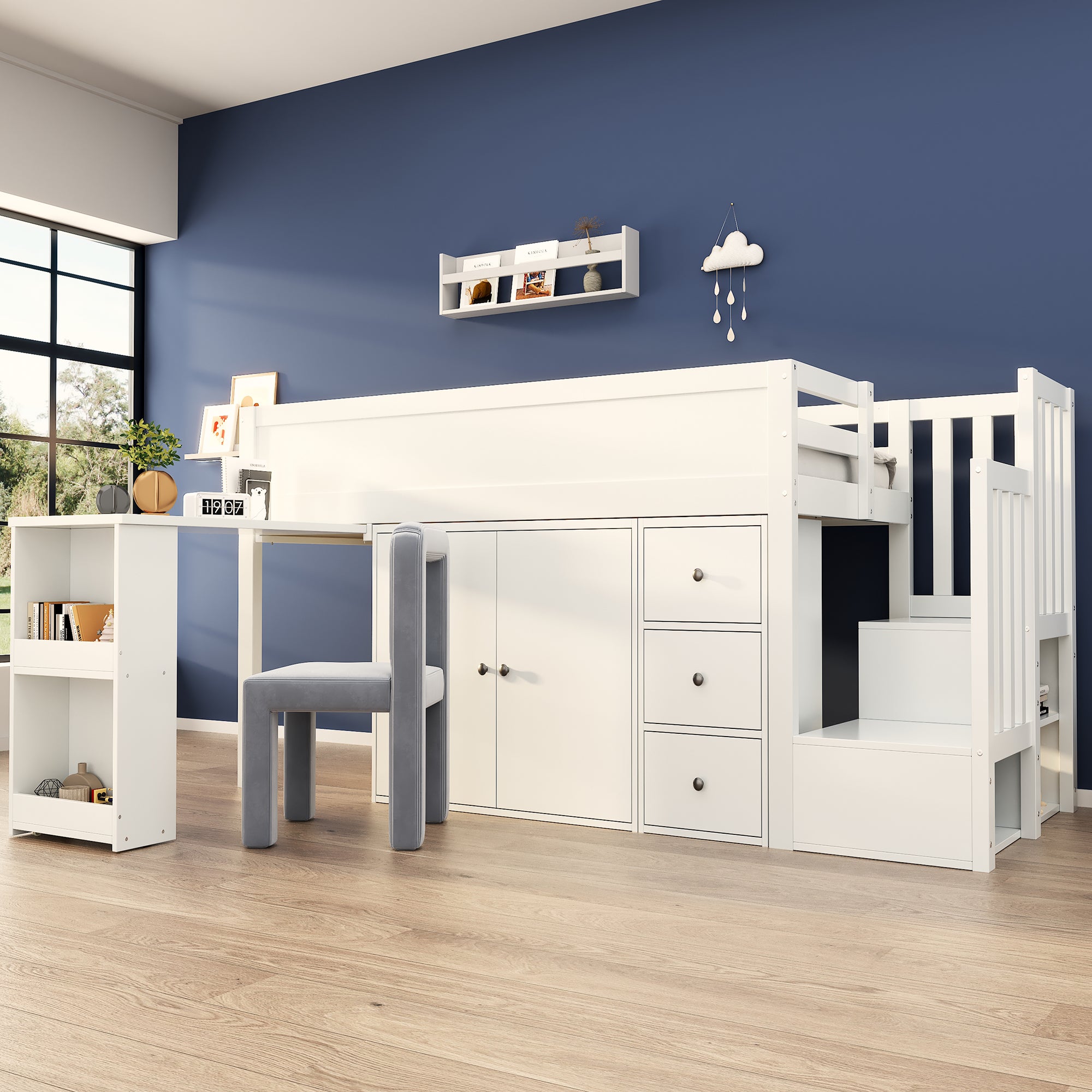 Letto a Soppalco Multifunzionale per Bambini 90x200 cm con