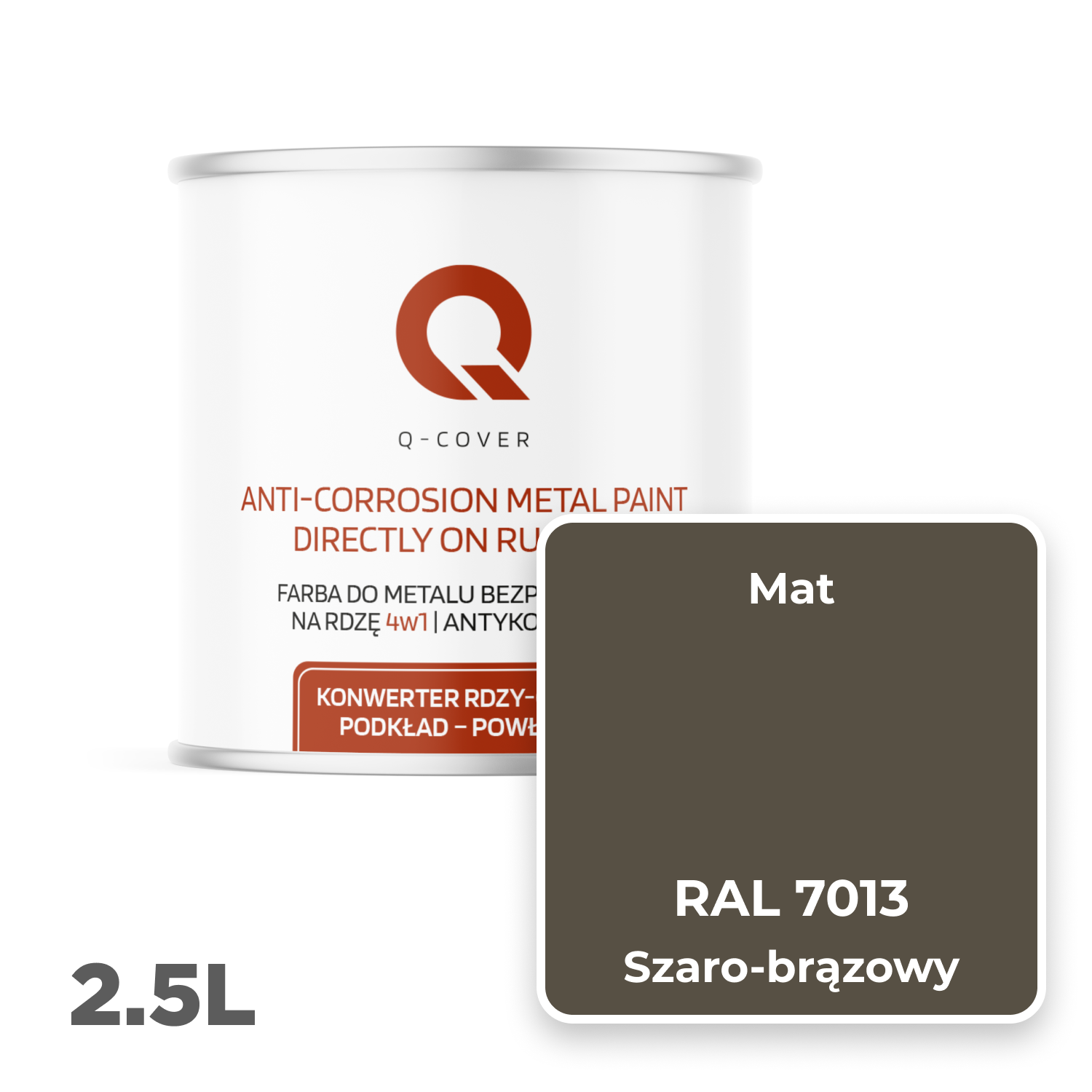 Farba do Metalu Prosto na Rdzę 4w1 Q-Cover Szaro-brązowy RAL7013 Mat 2.5L - 2