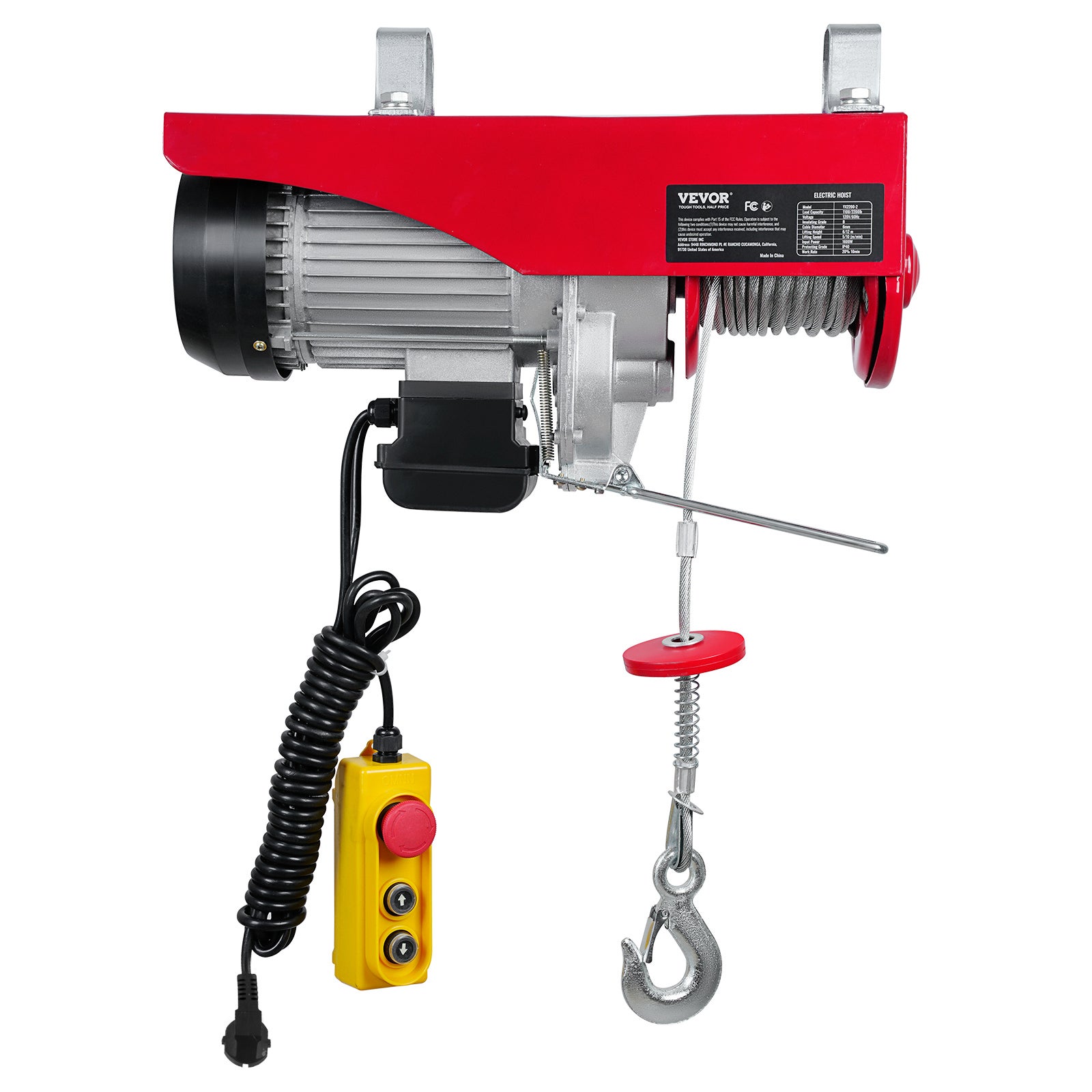 Palan électrique VEVOR Treuil à Câble 1000 kg 1600 W avec Télécommande Filaire 4 m, 10 m/min, Câble 12 m, Moteur Cuivre Pur pour Garages et Entrepôts - 9