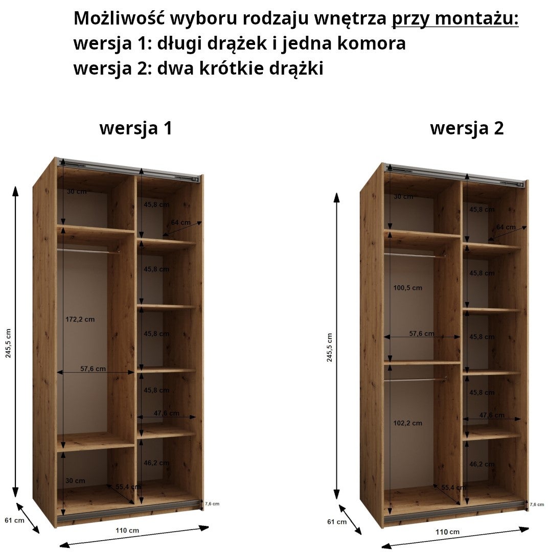 Szafa przesuwna wysoka Lux 1 110 x 64 x 245,5 cm biały + biały + u. srebrny - Abiks Meble - 5