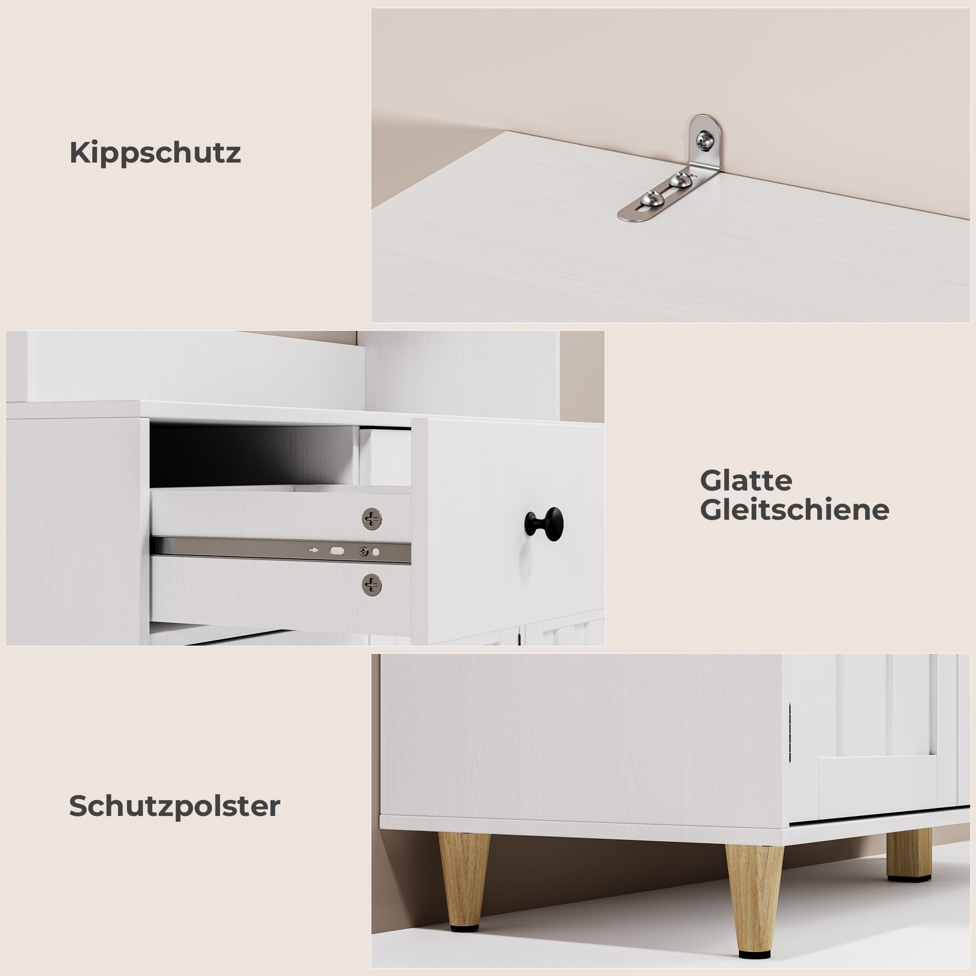 Buffet De Cuisine Blanc Buffet Haut avec 3 Tiroirs et 6 Portes - 4