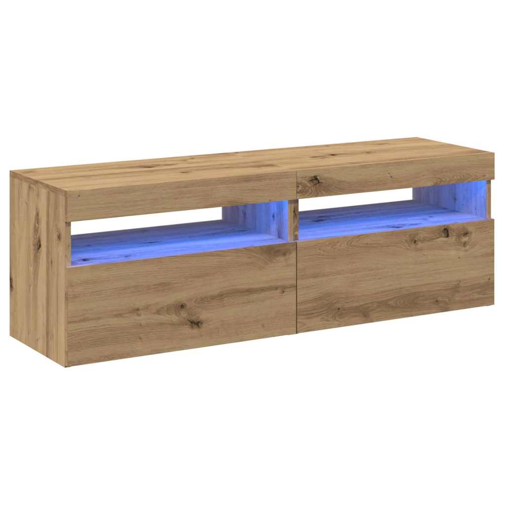 2 Mensole Porta TV A Parete VidaXL, Stile Antico, Con Luci LED RGB, 30,5x30x102 Cm, In Legno Multistrato